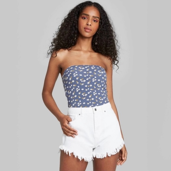 Wild Fable Floral Blue Daisy Tube Top Strapless Cropped Flower Print Size XL - Picture 12 of 12